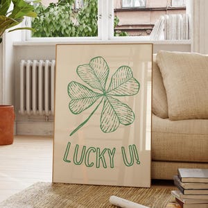 Lucky you - Trendy Minimalist St Patrick’s Day Green Clover Cute Shamrock Home Decor Wall Art Holiday Poster Digital Download Print