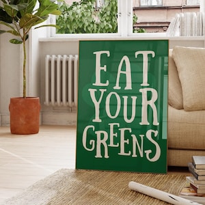 Eat your greens - Trendy Minimalist St Patrick’s Day Green Clover Cute Shamrock Home Decor Wall Art Holiday Poster Digital Download Print