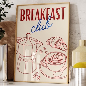 Breakfast Club - Trendy Kitchen Funny Coffee Wall Art Print Minimalist Aesthetic Poster Cooking Home Decor Poster Digital Download 1 Print