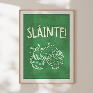Slainte - Trendy Minimalist St Patrick’s Day Green Clover Cute Shamrock Home Decor Wall Art Holiday Poster Digital Download Print