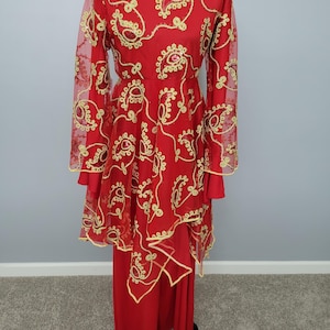 red and gold praise dance dress Ibtom Castle Women Metallic Bi Color Liturgical Praise Dance Dress Long Sleeve Lyrical Dancewear Church Maxi Robe Worship Costume XXL Wine Red,