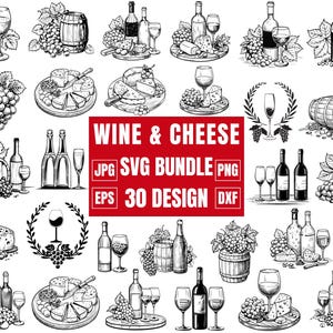 Bundle Svg vin et fromage, raisin Svg, tonneau de vin Svg, fromage Svg, tonneau de vin, Svg verre à vin, vignoble Svg, Silhouette, couper des fichiers