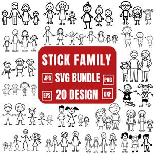 Pacchetto SVG famiglia di bastoncini, file di taglio famiglia di bastoncini, figura stilizzata SVG, clipart famiglia di bastoncini, persone stilizzate SVG, data SVG, Line Art SVG Cricut