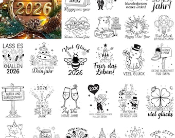50 New Year's Eve plotter file, German sayings, Christmas svg, Happy New Year 2026, New Year's Eve laser file, Lucky pig, Digital download