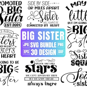 Große Schwester SVG, Baby Ankündigung Bundle, Schwester Zitate SVG, Sibling svg, Schwester Squad svg, Cut File für Cricut