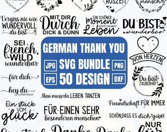 Paquete de Svg de agradecimiento, Mejores amigos Svg, Citas en alemán, Dichos alemanes Svg, Diseño de amistad, Amigos Png, Para Cricut, Silueta