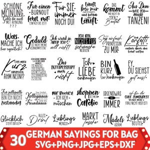 Archivo de pliego de refranes alemanes para bolsas - Paquete de refranes de bolsillo SVG - Bolsa de yute, Cricut, Uno de los Jutes, Tasche Svg, Schriftzug Plotterdatei