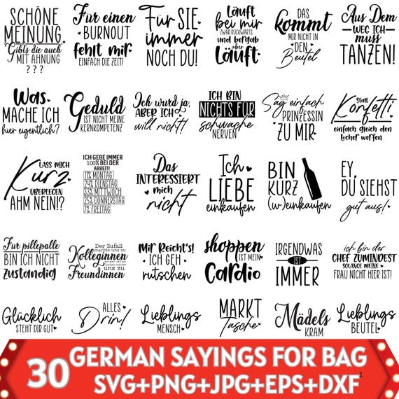 German Sayings for Bags SVG Bundle: Cricut, Jute Bag Designs