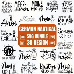 Bundle nautique allemand, fichier traceur Moin, svg maritime, clipart nautique, svg phare, mouettes, svg Bienvenue dans le Nord, Cricut