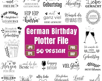50 German Birthday Plotter File Svg Bundle, Birthday Sayings, German Svg,Birthday Svg, Birthday Quotes, Birthday Shirt Svg, Cricut Cut Files