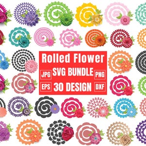 Flor enrollada SVG, flor de papel, flor de boda, flor 3D, archivo Cricut de flor enrollada, decoración de regalos, hoja de papel SVG, diseños en capas SVG