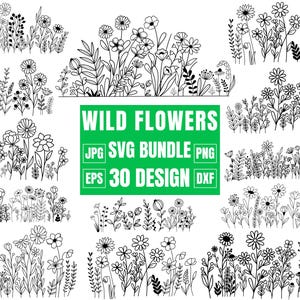 Wildflower Svg Bundle, Flower Meadow Svg, Flower Border SVG, Flower Sketch, Floral Frame Svg, Bouquet SVG, Floral Svg, Nature Svg, Cut files