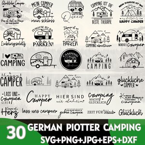Archivo de trazador alemán Camping Svg, Caravana, Archivo de trazador Camper, Camping Sayings, Happy Camper, Camping Sprüche, Citas alemanas, Zuhause Svg