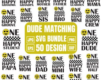 One Happy Dude Matching Birthday Svg Bundle, One Happy Family Png, Birthday Family Png, Retro Smiley Face svg, First Birthday Boy Girl svg