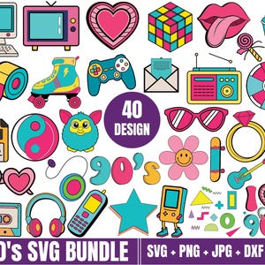 90s Design Bundle SVG, Memphis Graphics, 90s sublimation, Nineties Nostalgia, Retro, 90s party, 90s Sublimation Designs, retro clipart, png