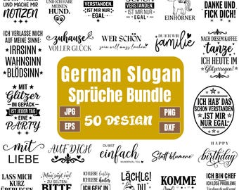 50 Slogan Svg Bundle, Sprüche svg, German positive saying, Candle Labels, Gift Tags, Home Decor, Friendship & Family Sayings, Plotter File