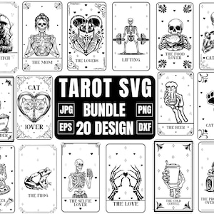 Paquete de cartas del tarot en formato Svg, esqueleto de amor en formato Svg, tarot de bruja en formato Svg, carta del tarot de los amantes, esqueleto de amantes en formato Svg, descarga instantánea, archivos de corte para Cricut