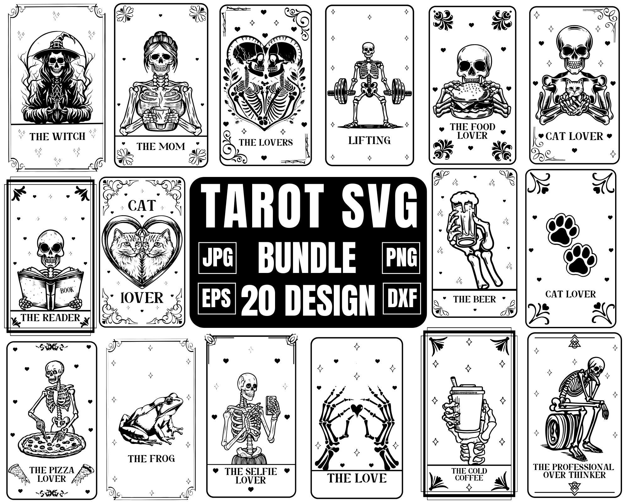 Tarot Cards Bundle Svg, Skeleton Love Svg, Witch Tarot Svg, Lovers tarot card, Skeleton lovers svg, Instant Download, Cut Files for Cricut