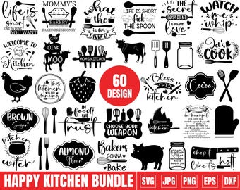 Happy Kitchen SVG bundle, Funny Kitchen Quotes, Cooking SVG, Pot Holder Svg, Cutting Board Svg, Kitchen Decoration, Silhouette, Cut files