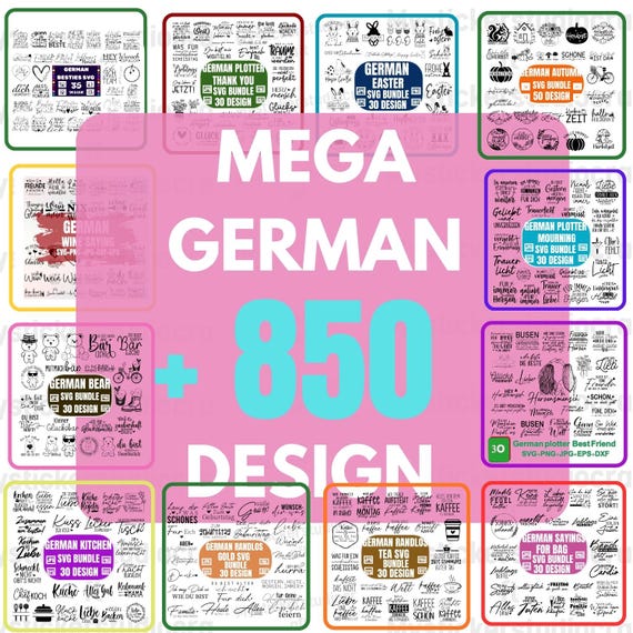 850 German Plotter Svg Bundle, German Saying Svg Bundle, German Craft Quotes, German Thank You, Plotter Files for Country, Digital Download