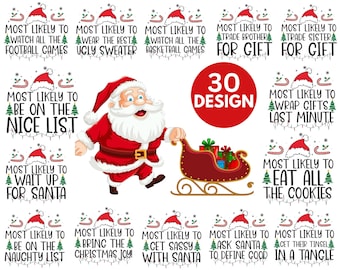 May include: A set of 10 Christmas-themed printable designs featuring Santa Claus and various holiday-related phrases. The designs are perfect for creating personalized gifts, cards, or decorations.