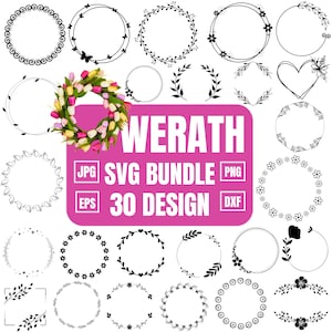 Pacchetto svg di ghirlande, ghirlanda floreale svg, monogramma di corona d'alloro, ghirlanda nuziale svg, pacchetto svg di cerchi, ghirlanda di cuori, download istantaneo, Cricut