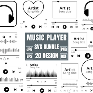 Muziekspeler Svg-bundel, aangepast ontwerp svg, muziekspelerweergave, audiobediening Svg, albumnummercover, acryl liedkunst, Cricut, silhouet