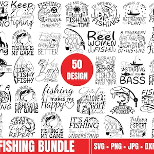 Paquete SVG de pesca, calcomanía de pesca, caña de pescar, SVG de pescador, citas de pesca, pesca de lubina, pesca divertida, señuelo de pesca, archivo de corte Cricut
