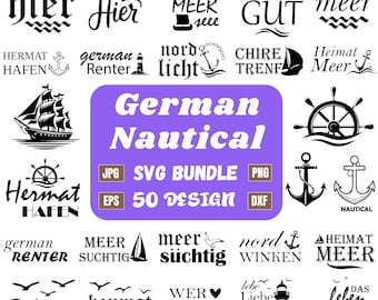 50 German Nautical Bundle, Moin plotter file, Maritime svg, Nautical Clipart, Lighthouse svg, Seagulls svg, Plotterdatei Küstenkind, Cricut