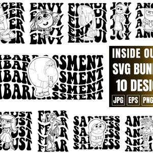 Inside Out 2 SVG, Clipart de dibujos animados, Arte lineal, Emociones, Ira, Alegría, Tristeza, Vergüenza, Ansiedad, Envidia, Aburrimiento, Descarga digital, Archivos de corte