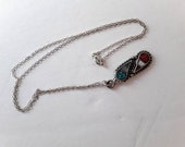 Vintage Native American Inlay Pendant Sterling Turquoise Plus