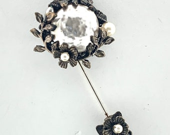 Miriam HASKELL Stickpin Vintage Ornate Filigree Faux Pearls Beautiful