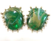 Signed Abstract Green Swirl Earrings Vintage