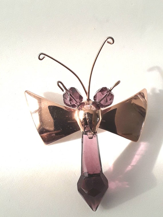 Purple Glass Bug Pin Brooch Vintage Faceted Uniqu… - image 4