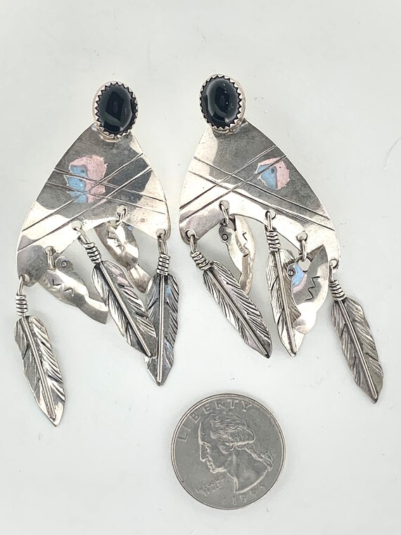 Southwestern Large Earrings Sterling Silver Black… - image 5
