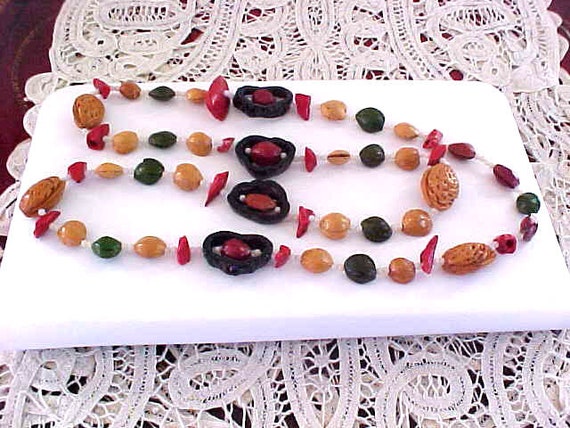 Vintage Nut Fruit and Bead Necklace Unique - image 1