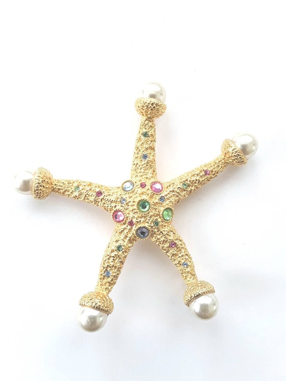 Signed Starfish Brooch Pendant Enhancer Large Vin… - image 1