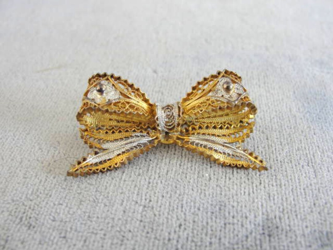 Filigree Ribbon Pin Two Tone 800 Silver Bow Vintage - Etsy