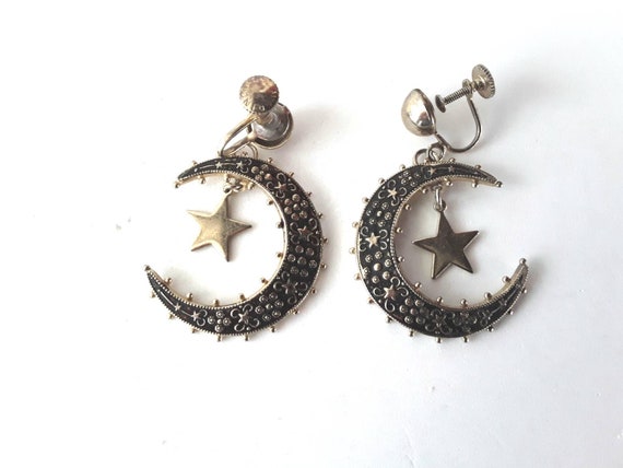 Vintage Celestial Earrings Moon Stars Signed MARI… - image 2