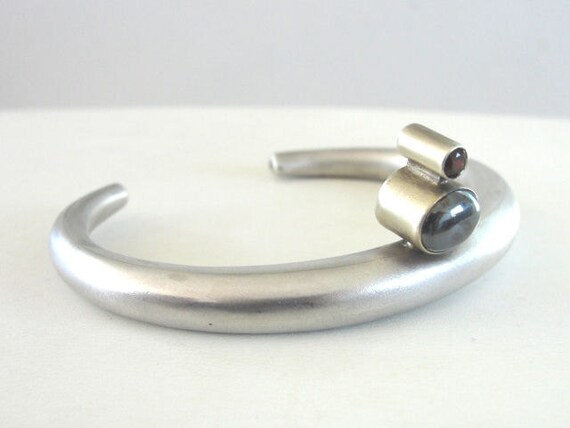 Multiple Stone Cuff Sterling Hematite Garnet Holl… - image 3
