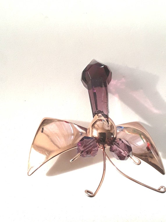 Purple Glass Bug Pin Brooch Vintage Faceted Uniqu… - image 9