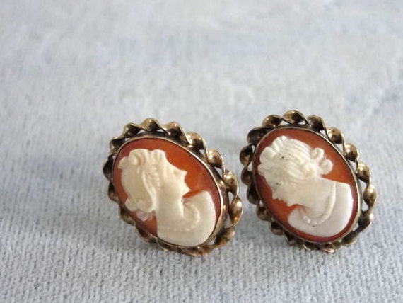 Cameo Gold Filled Earrings Signed Vintage Carved - image 2