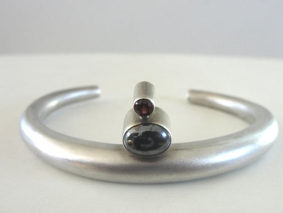 Multiple Stone Cuff Sterling Hematite Garnet Holl… - image 1