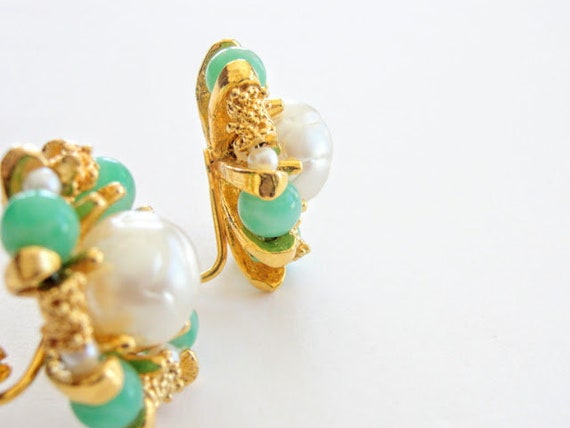 Mint Green Earrings Faux Pearls Clip Ons Nuggets - image 9