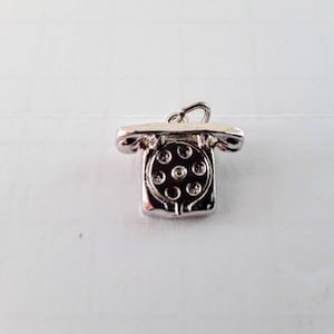 Vintage Telephone Charm Rotary Dial Silver Tone