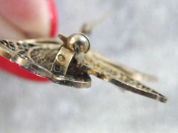 Enamel Filigree Butterfly Pin Vintage Silver Sign… - image 4