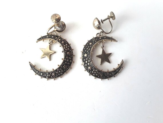 Vintage Celestial Earrings Moon Stars Signed MARI… - image 6