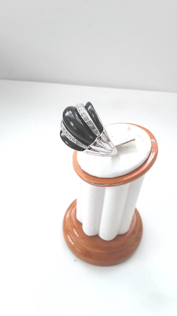KJL Black Dome Crystal Ring Silver Plated Lucite … - image 1