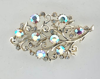 Aurora Borealis Brooch Vintage Scrolls Beautiful