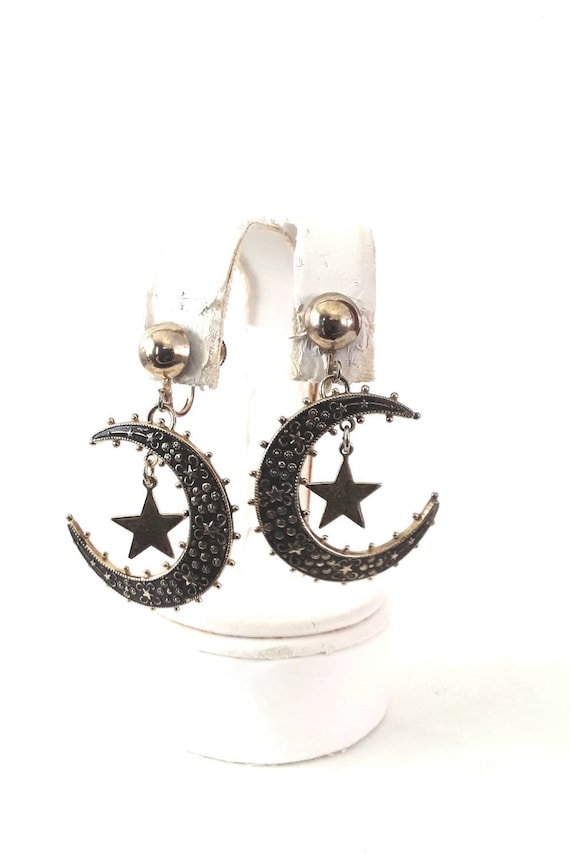 Vintage Celestial Earrings Moon Stars Signed MARIN